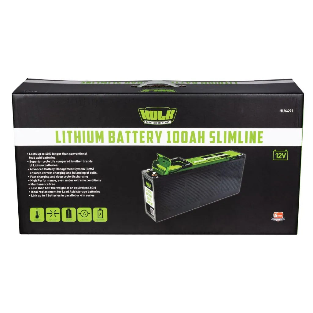 HULK Pro 100Ah Slimline Lithium Battery Lifepo4 12V