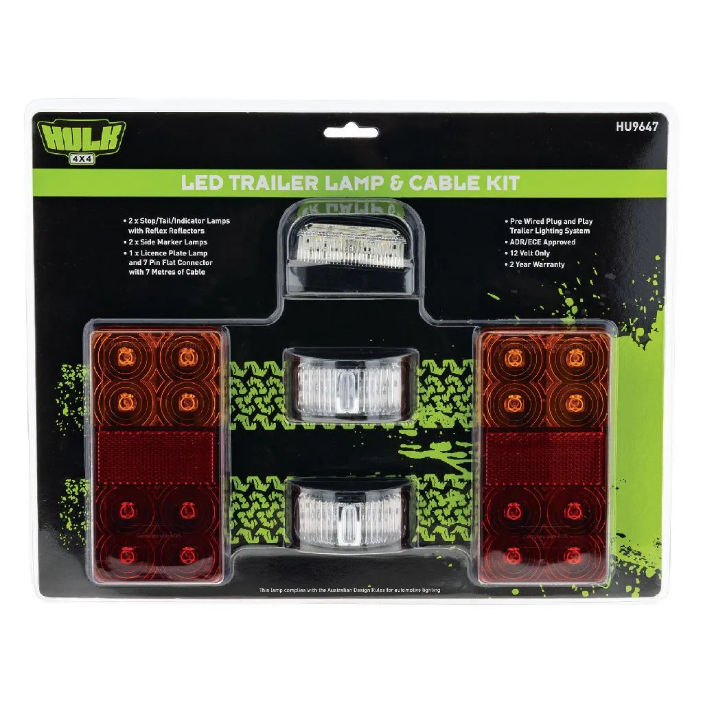 LED Trailer Lamp Kit 12V w/ 7 Pin Trailer Plug & 8M Lead / Plug & Play