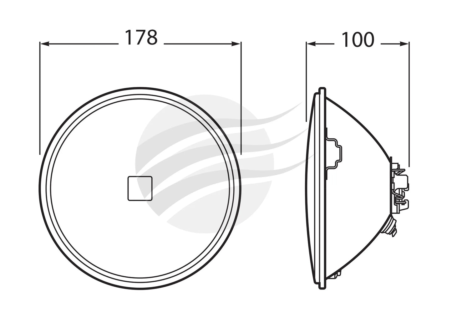 RND SEALED BEAM 7" OR 178mm 12V 75/50 Watt HIGH/LOW BEAM