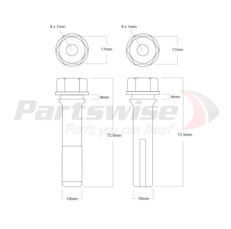 PW20003 Caliper Hardware Kit Suits single piston caliper. DB1383 pad.