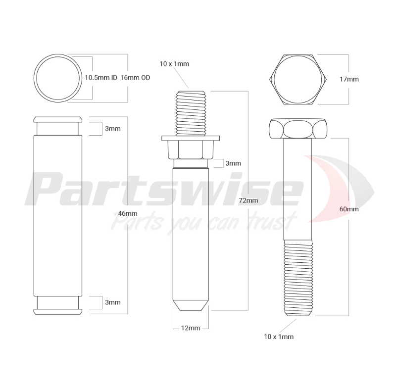 PW20013 Caliper Hardware Kit Suits single piston caliper. DB1113 pad.