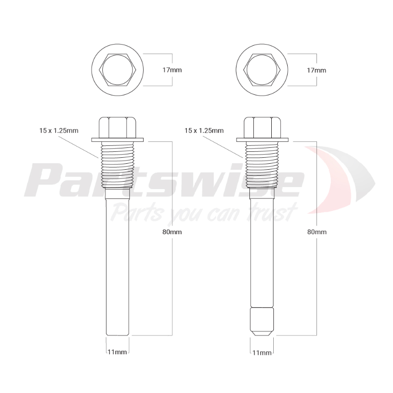 PW20014 Caliper Hardware Kit Suits single piston caliper. DB1270 pad.