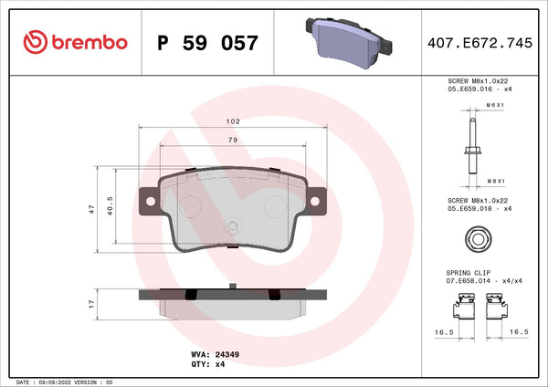 BREMBO BRAKE PAD - opel rear