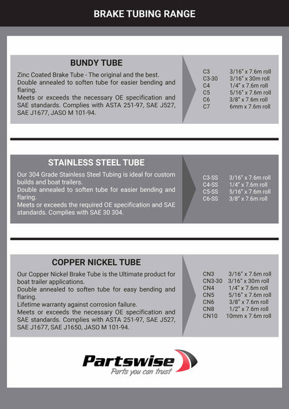 C6 Brake Tubing Zinc Coated 3/8 7.6m length