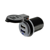 DUAL USB SOCKET 2.4a EACH PORT TOTAL 4.8a PLASTIC CAP BLU LED