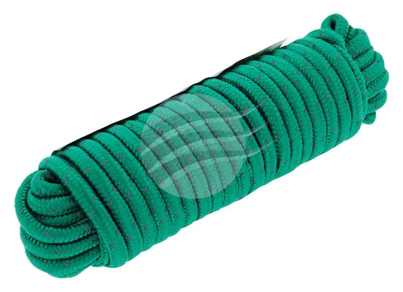 15 METRE GREEN ROPE 9.5mm WITH REFLECTIVE WEAVE
