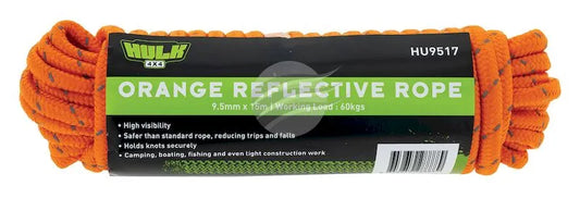 15M ROPE REFLECTIVE ORANGE WORKING LOAD 60KGS 9.5mm