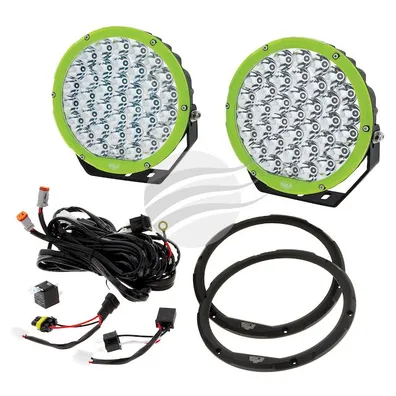 PKT 2 9" RND LED DRIVING LAMP KIT 9-36V 160W 37 LEDs GREEN & BLACK