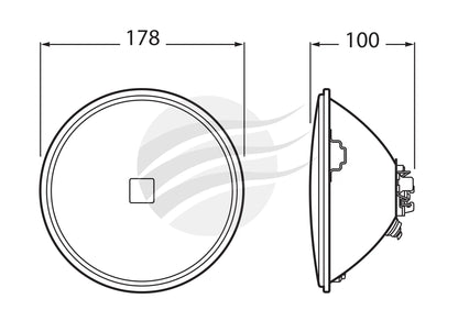 RND SEALED BEAM 7" OR 178mm 12V 75/50 Watt  HIGH/LOW BEAM
