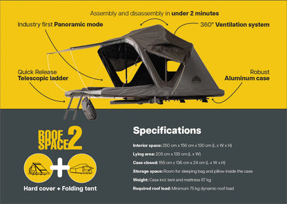 Roof Space 2 (v2)- 67 kg German Engineered Hardshell Rooftop Tent