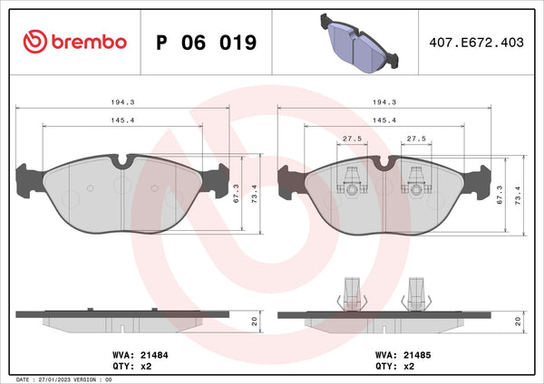 BREMBO BRAKE PAD - AUDI/BMW/MERC/VW FRONT