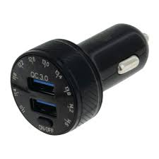 DUAL USB IN CAR SOCKET CHARGER PORT 1:QC3 PORT 2: 2.4a BLUE