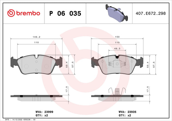 BREMBO BRAKE PAD - BMW FRONT