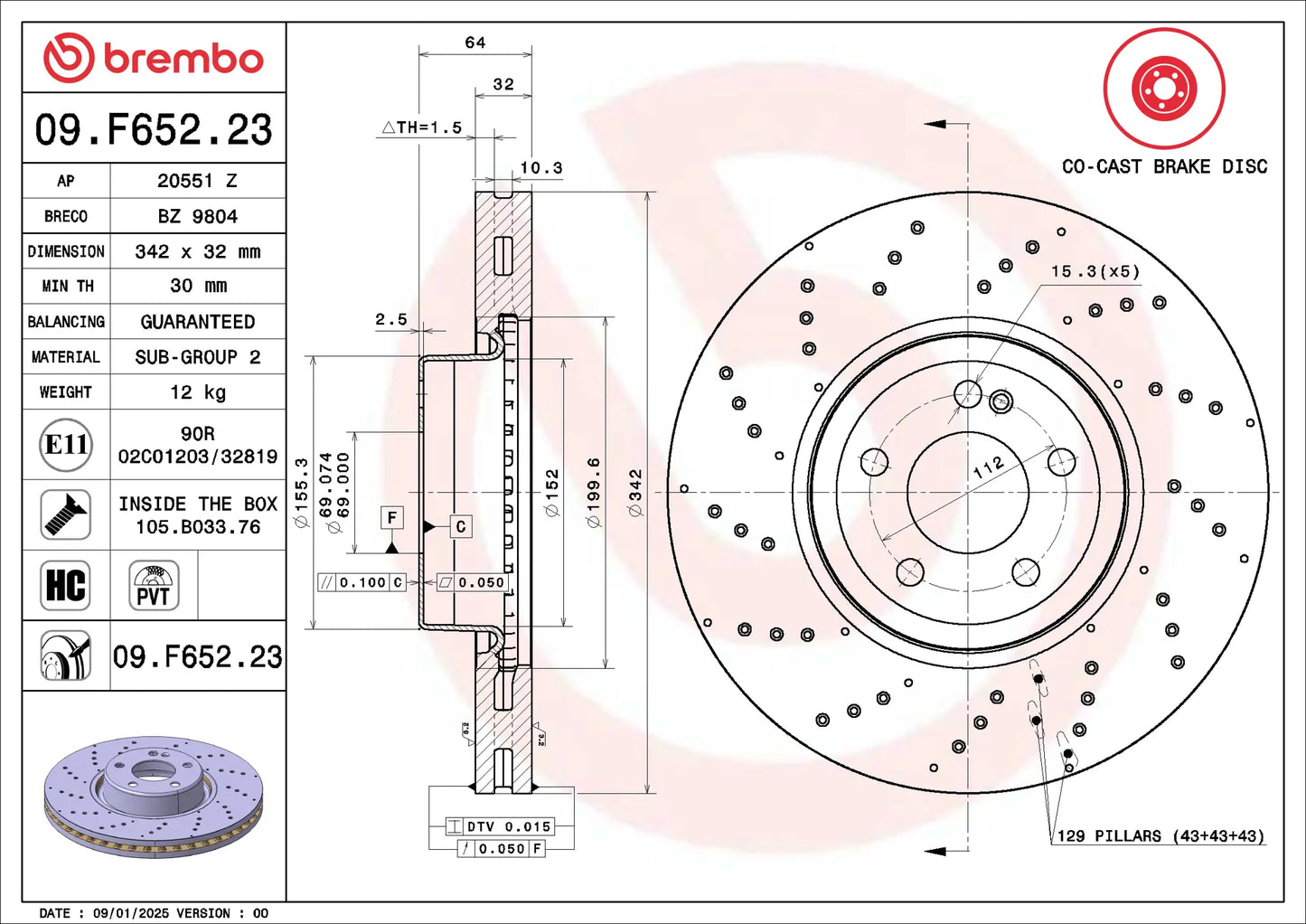 BREMBO DISC ROTOR - FRONT MERC 342mm