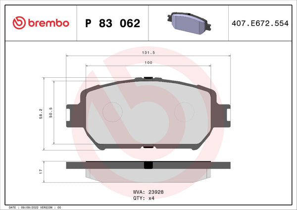 BREMBO BRAKE PAD - TOYOTA REAR