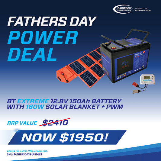 Father's Day Power Deal: Baintech 150Ah Lithium Battery + 180W Solar Blanket Bundle